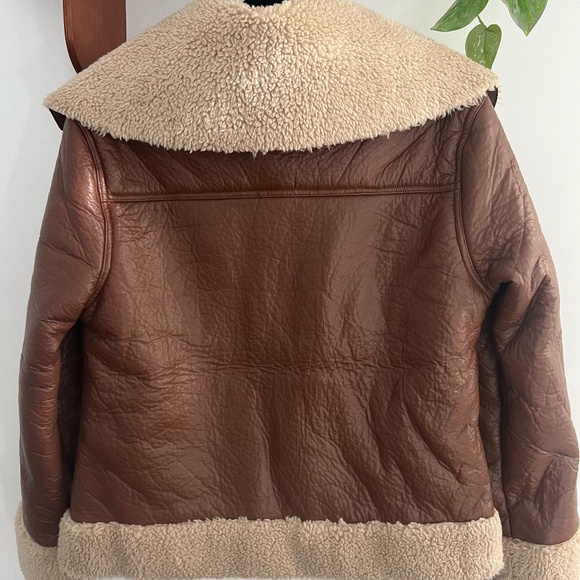 Tan Faux Leather/ Fur Bomber Jacket - Picture 3 of 3
